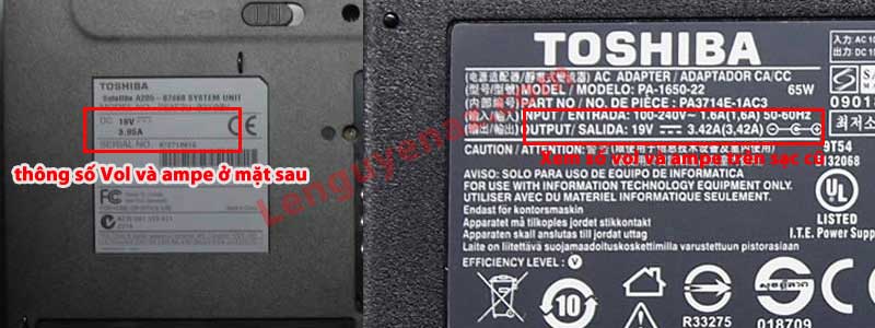 Xem thông số sạc laptop toshiba