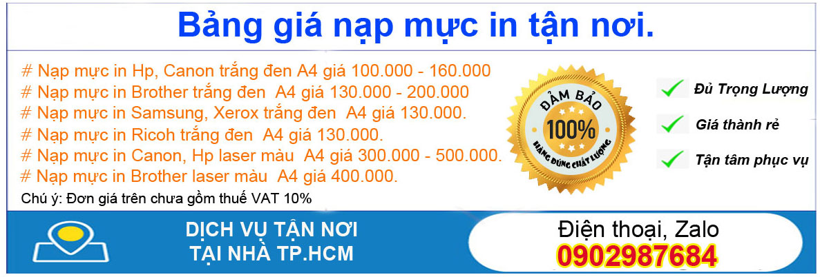 Bảng giá nạp mực máy in quận Gò vấp